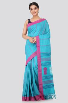 Blue cotton hand woven   saree