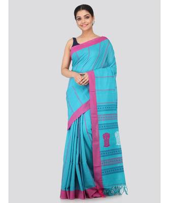 Blue cotton hand woven   saree 1