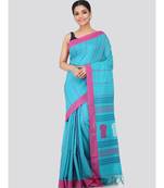 Blue cotton hand woven   saree