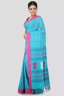 Blue cotton hand woven   saree