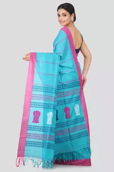 Blue cotton hand woven   saree