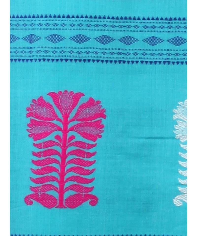 Blue cotton hand woven   saree