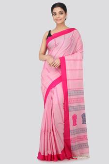 Pink cotton hand woven   saree