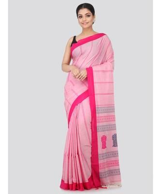 Pink cotton hand woven   saree 1