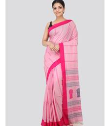 Pink cotton hand woven   saree