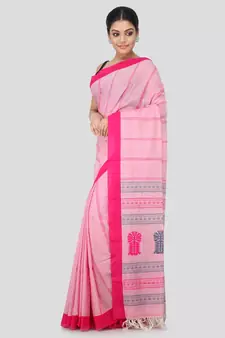 Pink cotton hand woven   saree