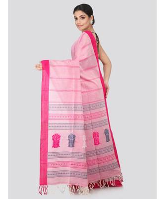 Pink cotton hand woven   saree 3