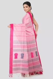 Pink cotton hand woven   saree
