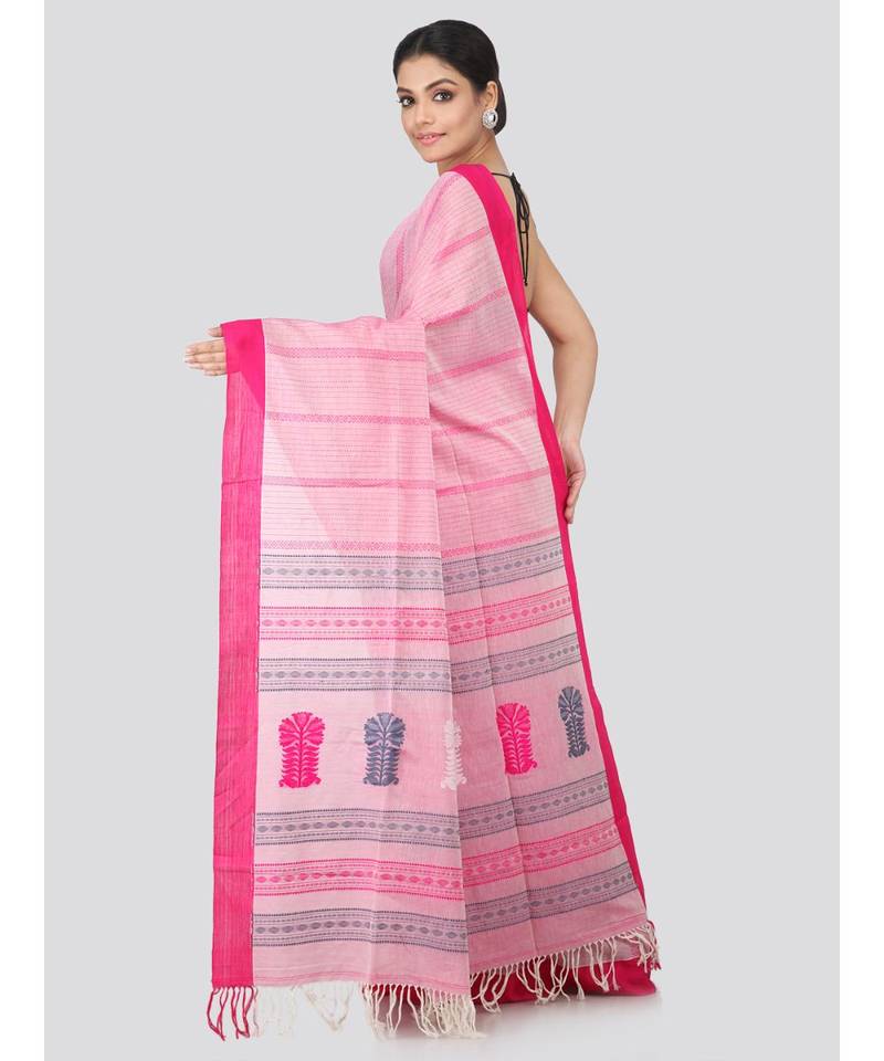 Pink cotton hand woven   saree