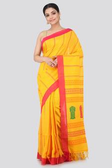 Yellow Cotton Hand Woven Bengal Handloom Saree