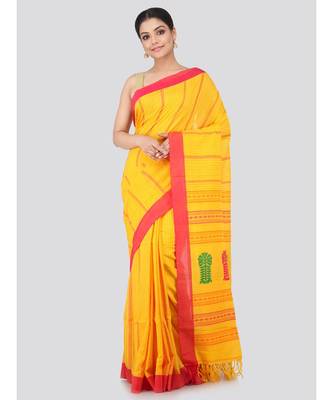 Yellow Cotton Hand Woven Bengal Handloom Saree 1