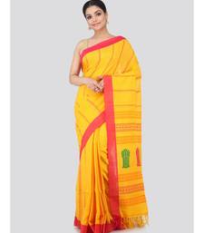 Yellow Cotton Hand Woven Bengal Handloom Saree