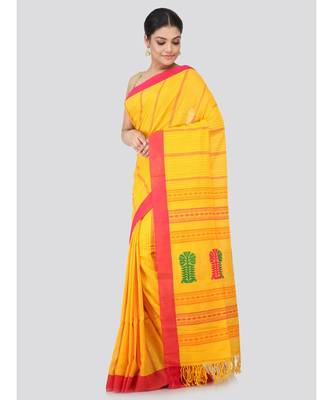 Yellow Cotton Hand Woven Bengal Handloom Saree 2