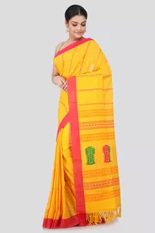 Yellow Cotton Hand Woven Bengal Handloom Saree