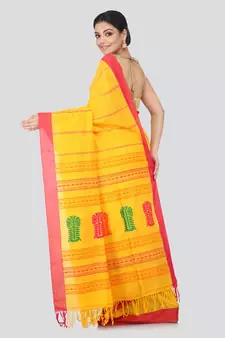 Yellow Cotton Hand Woven Bengal Handloom Saree