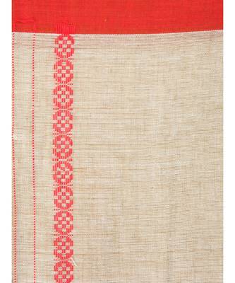 Beige cotton hand woven   saree 4