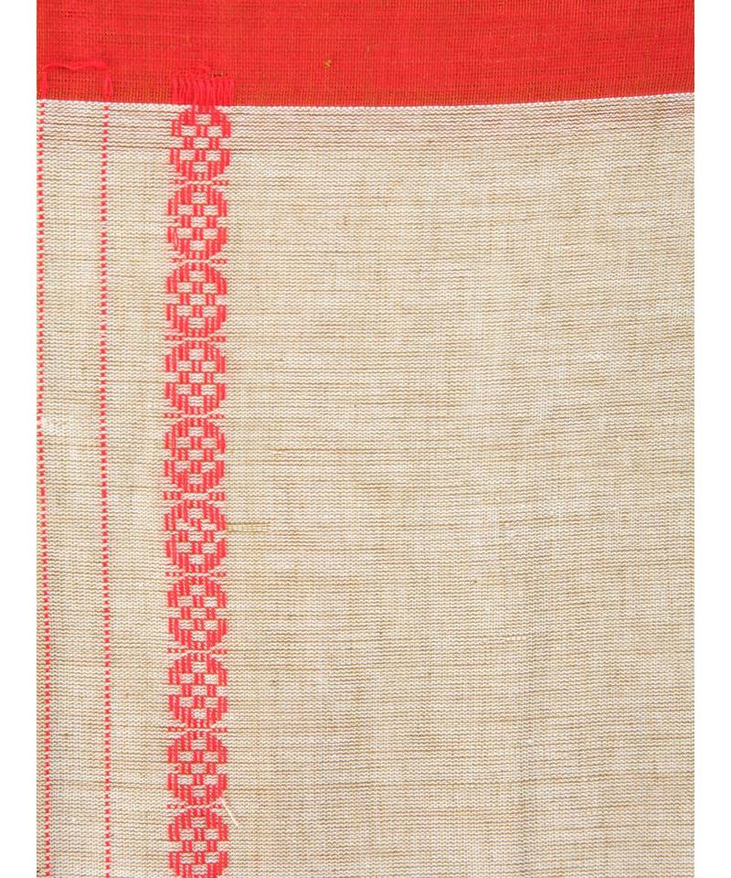 Beige cotton hand woven   saree