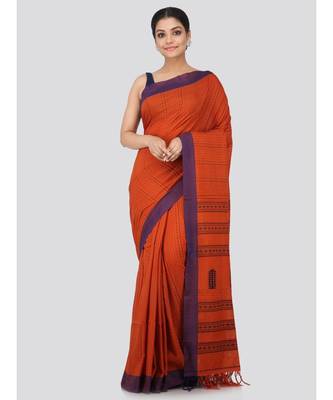 Brown cotton hand woven   saree 1