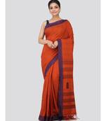 Brown cotton hand woven   saree