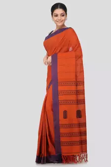 Brown cotton hand woven   saree