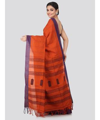 Brown cotton hand woven   saree 3