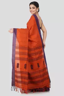 Brown cotton hand woven   saree