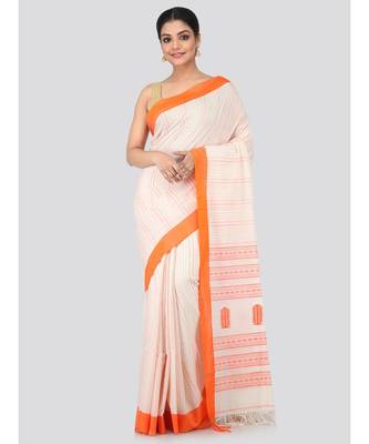 Beige cotton hand woven   saree 1
