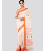 Beige cotton hand woven   saree