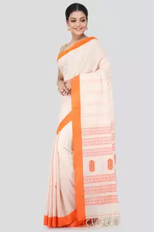 Beige cotton hand woven   saree