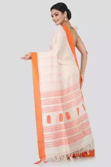 Beige cotton hand woven   saree