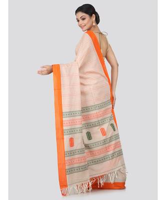 Beige cotton hand woven   saree 3