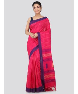 Pink cotton hand woven   saree 1