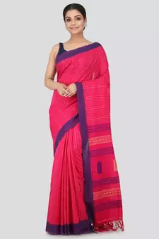 Pink cotton hand woven   saree