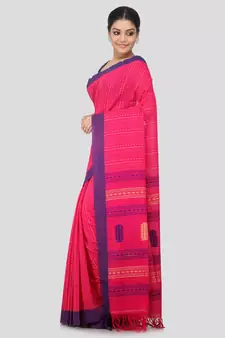 Pink cotton hand woven   saree