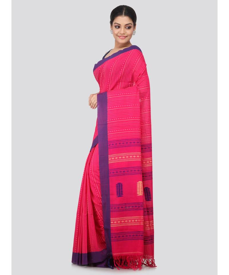 Pink cotton hand woven   saree