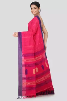 Pink cotton hand woven   saree