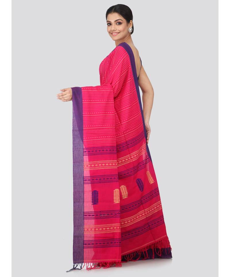 Pink cotton hand woven   saree
