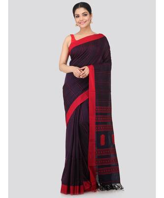 Blue cotton hand woven   saree 1