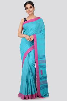 Blue cotton hand woven   saree