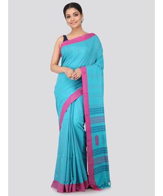 Blue cotton hand woven   saree 1