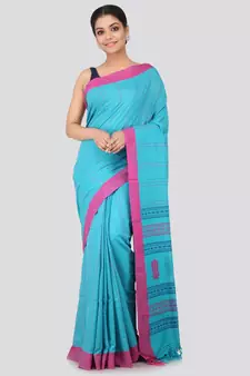 Blue cotton hand woven   saree
