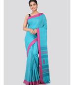 Blue cotton hand woven   saree