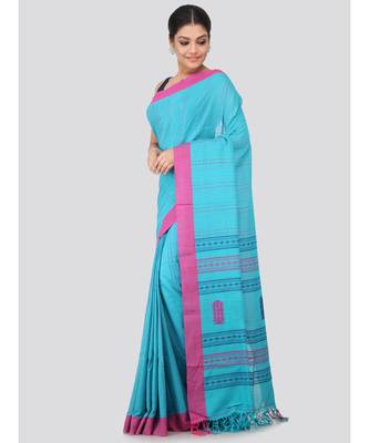 Blue cotton hand woven   saree 2