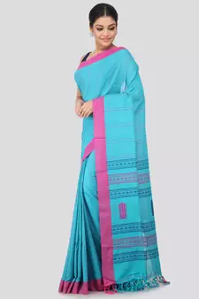 Blue cotton hand woven   saree