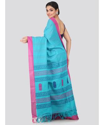 Blue cotton hand woven   saree 3