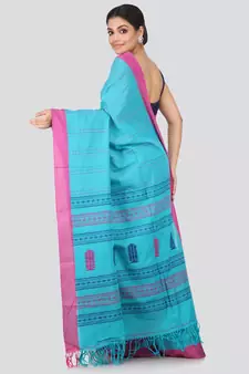 Blue cotton hand woven   saree
