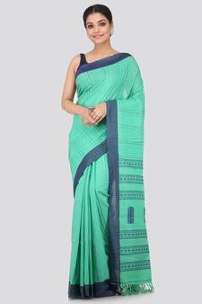 Green cotton hand woven   saree