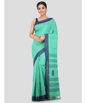 Green cotton hand woven   saree 1
