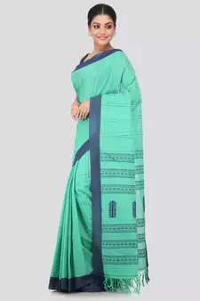 Green cotton hand woven   saree