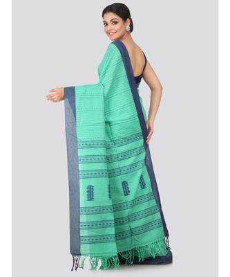 Green cotton hand woven   saree 3